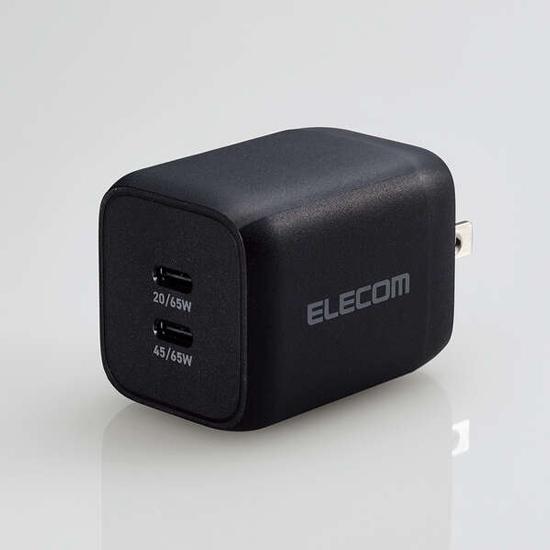 ELECOM　USB Power Delivery 65W キューブAC充電器(C×2)　ACDC-PD4365BK　ブ･･･