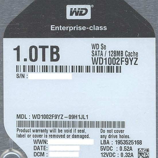 Western Digital製HDD　WD1002F9YZ　1TB SATA600 7200