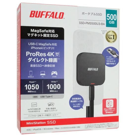 BUFFALO　MagSafeマグネット対応ポータブルSSD　SSD-PMS500U3-BA　500GB　ブ･･･