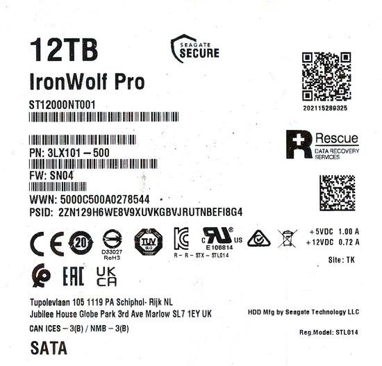 SEAGATE製HDD　ST12000NT001　12TB SATA600 7200