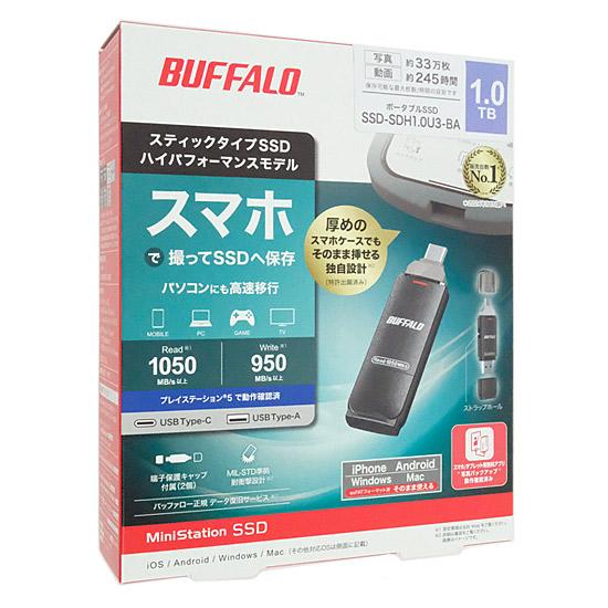 BUFFALO　スティック型SSD　SSD-SDH1.0U3-BA　1TB　ブラック