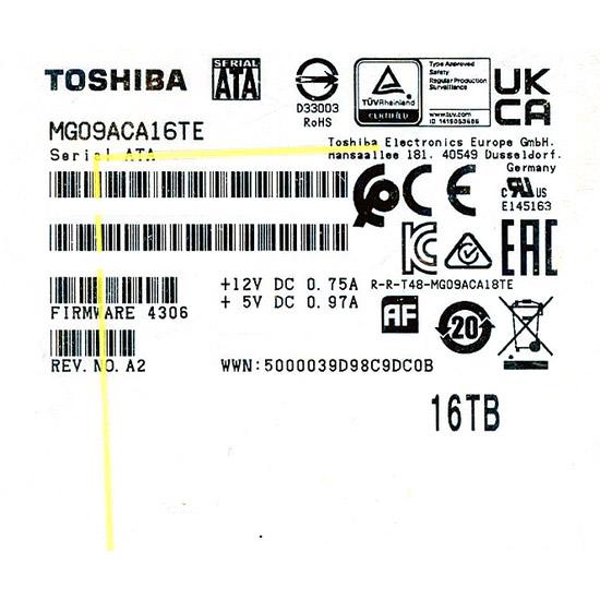 TOSHIBA製HDD　MG09ACA16TE　16TB SATA600 7200