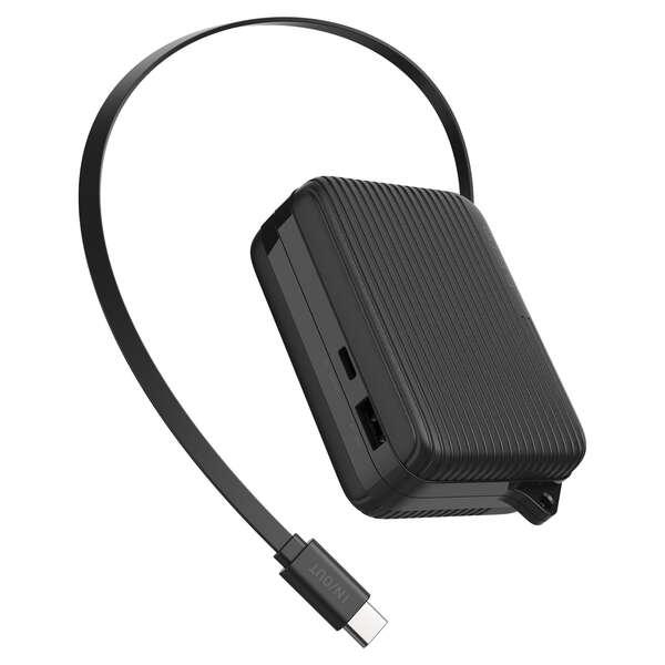 ELECOM　巻き取り式ケーブル一体型モバイルバッテリー 10000mAh DE-C79-10000･･･