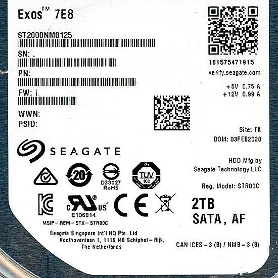 SEAGATE製HDD　ST2000NM0125　2TB SATA600 7200