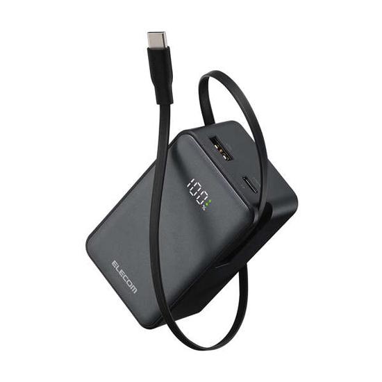 ELECOM　巻き取り式ケーブル一体型モバイルバッテリー 10000mAh/35W　DE-C82L･･･