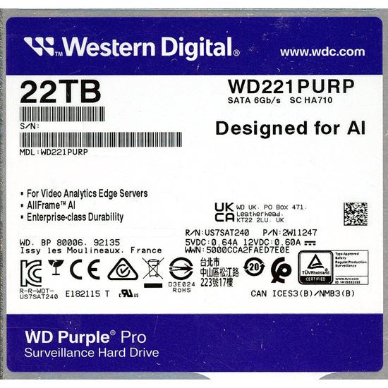Western Digital製HDD　WD221PURP　22TB SATA600 7200