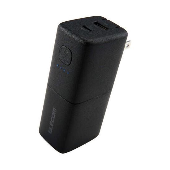 ELECOM　AC充電器一体モバイルバッテリー　DE-AC14-5000BK　ブラック