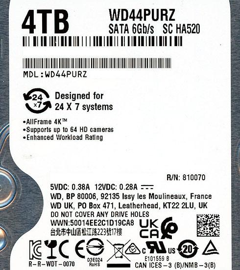 Western Digital HDD　WD44PURZ　4TB SATA600