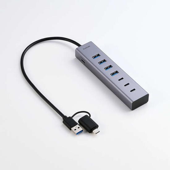ELECOM　USB Type-C変換アダプター付き USBハブ　U3HC-T070SV　シルバー