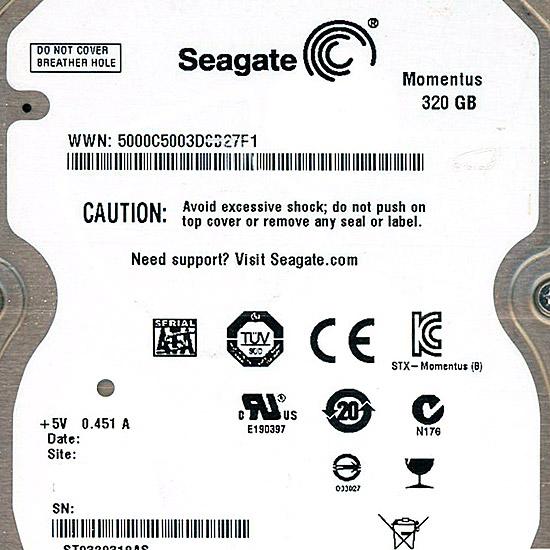 SEAGATEノート用HDD 2.5inch　ST9320310AS　320GB 9.5mm