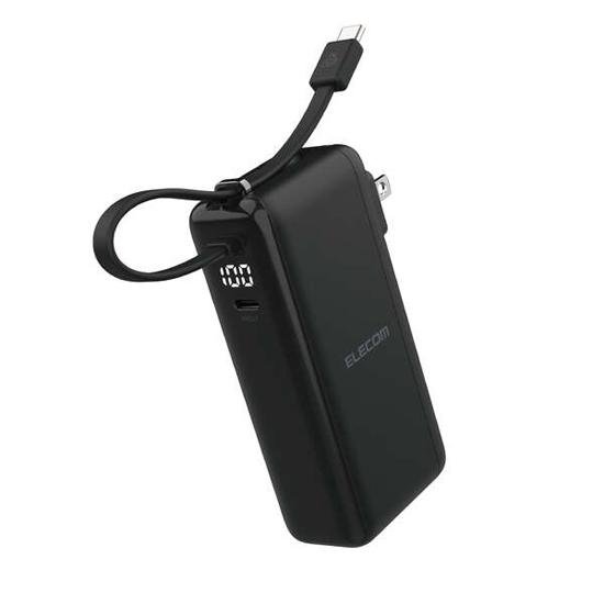 ELECOM　AC充電器・USB Type-Cケーブル一体モバイルバッテリー DE-AC15-10000･･･