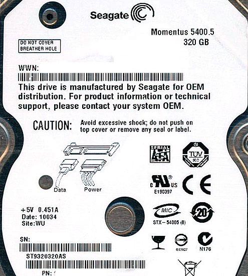 SEAGATEノート用HDD 2.5inch　ST9320320AS　320GB 9.5mm