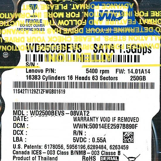 WesternDigital HDD 2.5inch　WD2500BEVS　250GB 9.5mm
