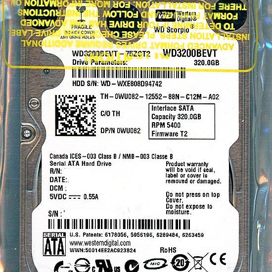 WesternDigital HDD 2.5inch　WD3200BEVT　320GB 9.5mm