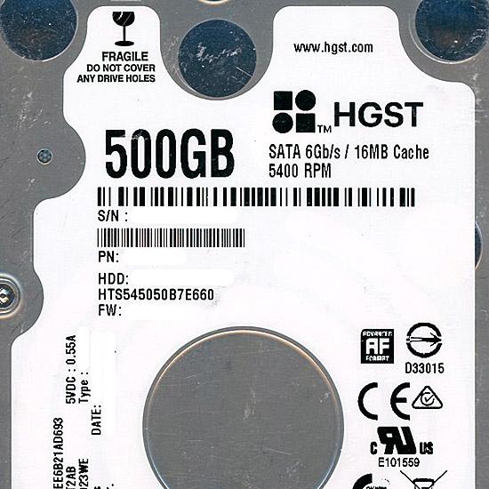 HITACHI ノート用HDD 2.5inch　HTS545050B7E660　500GB 7mm
