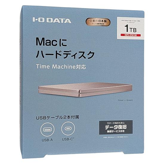 I-O DATA　ポータブルハードディスク カクうす　HDPX-UTSC1SB　Silver×Green