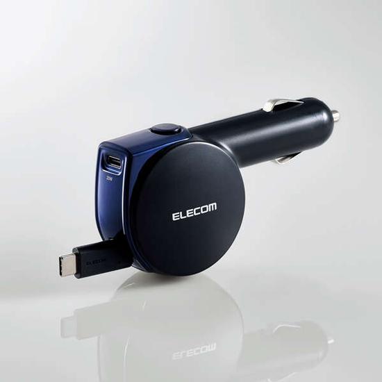 ELECOM　リール式USB Type-Cポート搭載シガーチャージャー　MPA-CCCPD02BK　･･･