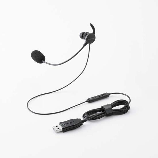 ELECOM　片耳カナル型有線ヘッドセット マイクアーム付き USB-A　HS-EP21MUBK･･･