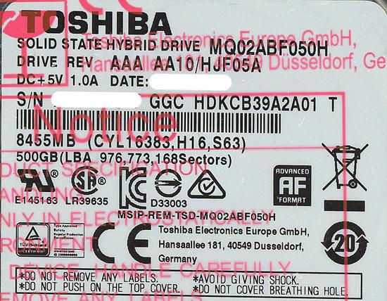 TOSHIBA ノート用HDD 2.5inch　MQ02ABF050H　500GB