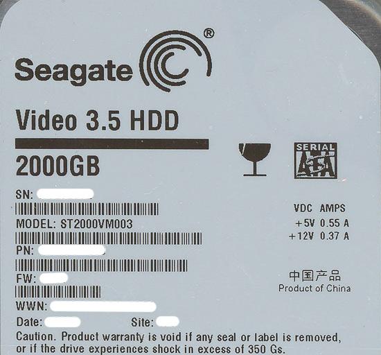 SEAGATE製HDD　ST2000VM003　2TB SATA600 5900