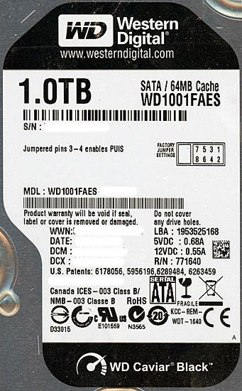 Western Digital製HDD　WD1001FAES　1TB SATA300 7200 商品画像1：オンラインショップ　エクセラー