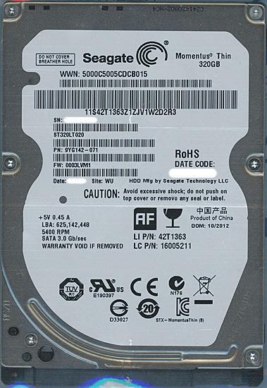 SEAGATE ノート用HDD 2.5inch　ST320LT020 320GB 7mm