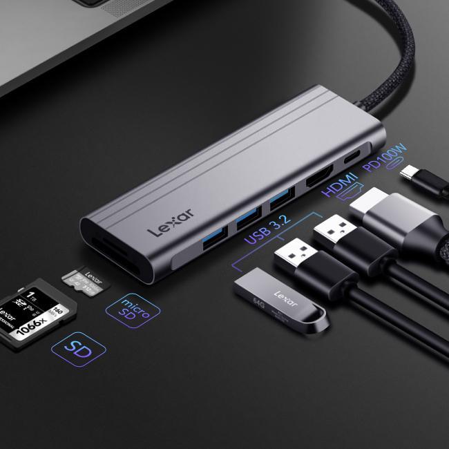  Lexar H31 7-in-1 USB-C Hub ドッキングステーション HDMI 4K 60Hz 7-in-1 OTG USB C ハブ マルチポートアダプター ドングル USB 3.2ポート HDMI 100W PD SD TFカードリーダー 商品画像4：FAST-Online