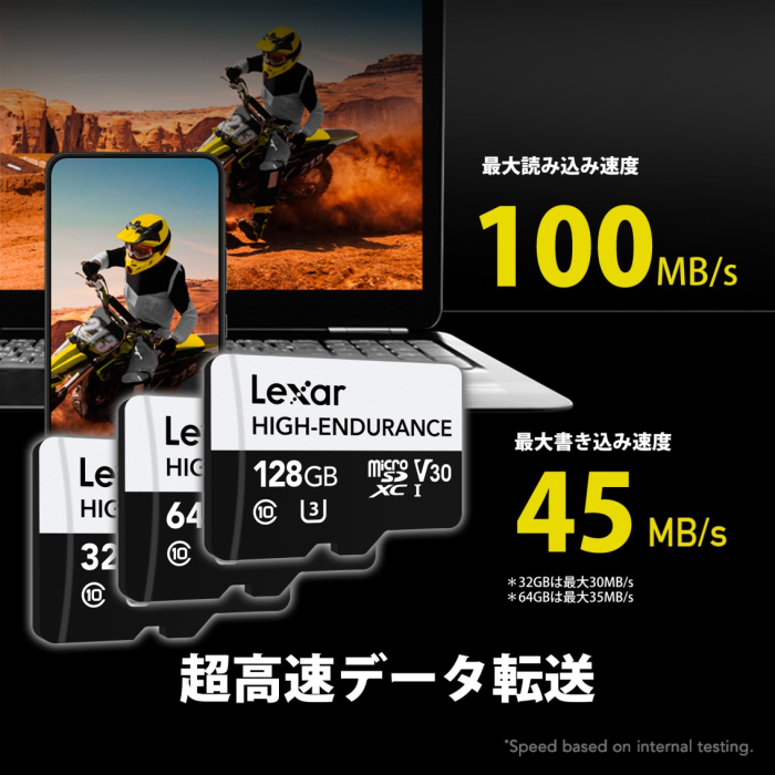 Lexar HIGH-ENDURANCE microSDHCカード 高耐久性 UHS-I U1 Class10 V30 4K 最大読込100MB/s MSHGED032G-BCNNG 商品画像5：FAST-Online