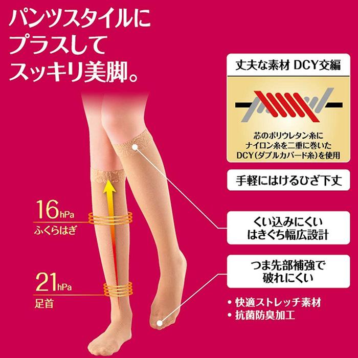 【SMサイズ】美脚ショートストッキング スリムウォーク ひざ丈 着圧 ソックス 美脚 ピップ むくみ 商品画像2：HOTMART PLUS