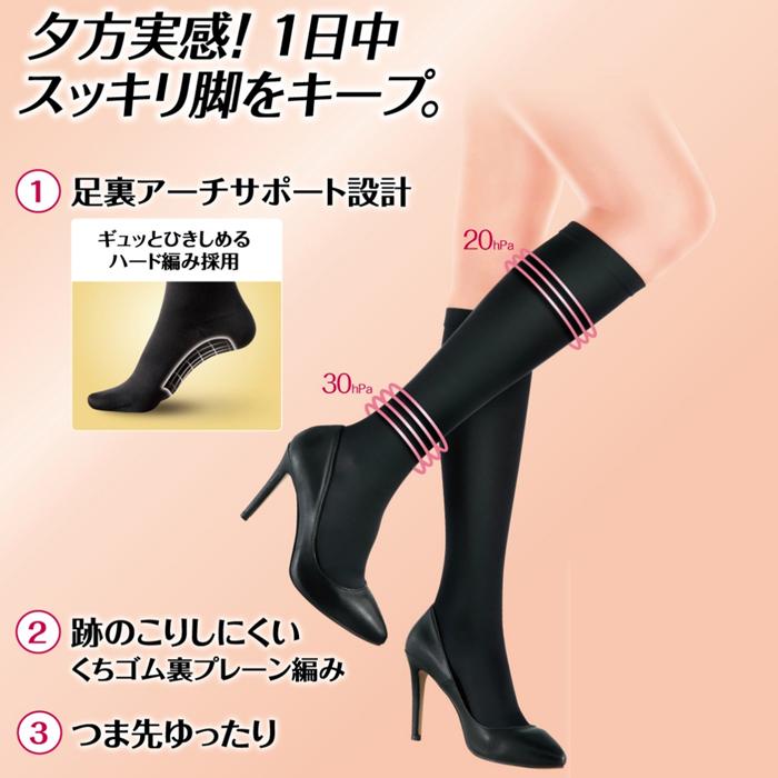 【SMサイズ】美脚ハイソックス スリムウォーク ひざ丈 着圧 ソックス 美脚 ピップ むくみ 商品画像3：HOTMART PLUS