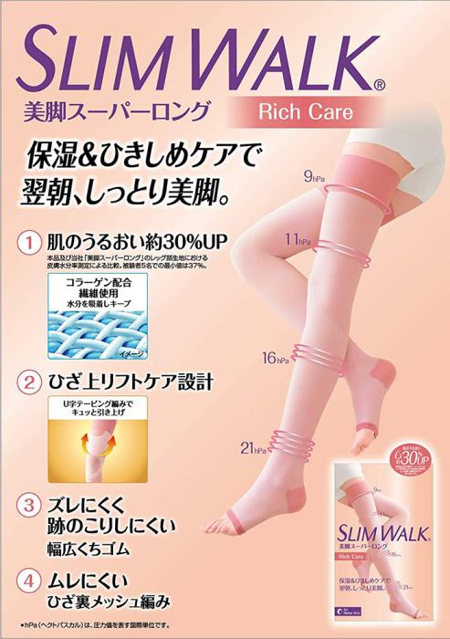 【SMサイズ】おやすみ美脚 リッチケア スーパーロング スリムウォーク RichCare ピンク 着圧 ソックス 美脚 ピップ むくみ 商品画像3：HOTMART PLUS