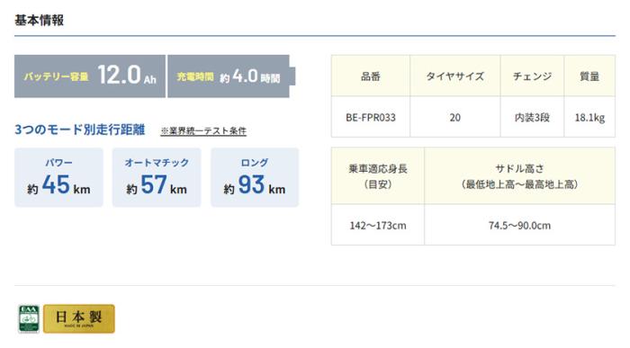 Panasonic パナソニック 電動自転車 プロム 20インチ 12.0Ah 2026年モデル BE-FPR033 商品画像4：じてんしゃ家族