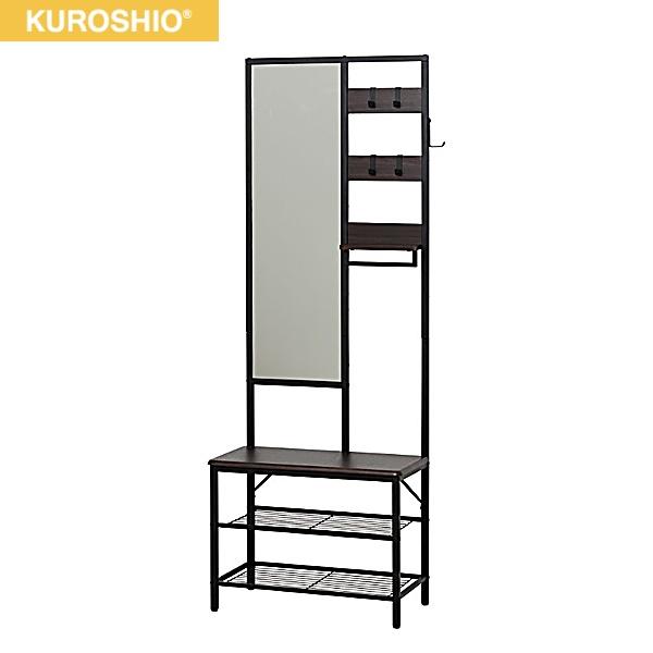 62227 クロシオ KUROSHIO 多機能ハンガーラックミラー付き ブラウン 送料無料