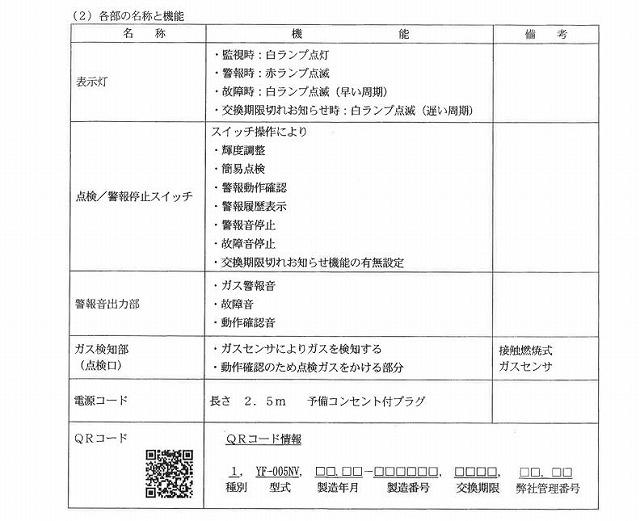 【2024年製造分】YAZAKI 矢崎 YF-005NV ブザー+音声タイプ 電源コンセントタイプ 電源コード2.5m ガス漏れ警報器 LPG プロパンガス用 ガス 警報器 防災 防災対策 商品画像8：住設本舗 PLUS
