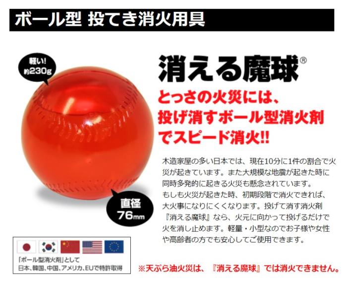 【使用期限2030年】メディプラン 消える魔球2個入り ボール型投てき消化用具 鎮火 ボール型消火剤 火事 火災 防災 災害対策  商品画像2：住設本舗 PLUS
