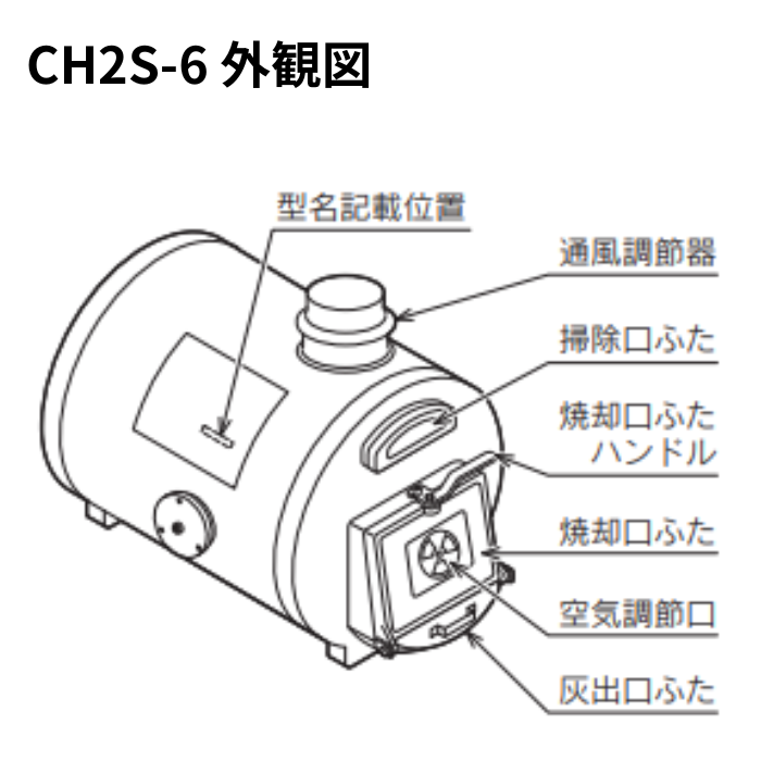 長府製作所 CH2S-6 マキ焚兼用ふろがま バーナー・オイルタンク付き 風呂釜 屋内設置形 石油ふろがま ショートタイプ 薪〈離島販売不可〉[50Hz専用(東日本)] 商品画像3：住設本舗 PLUS