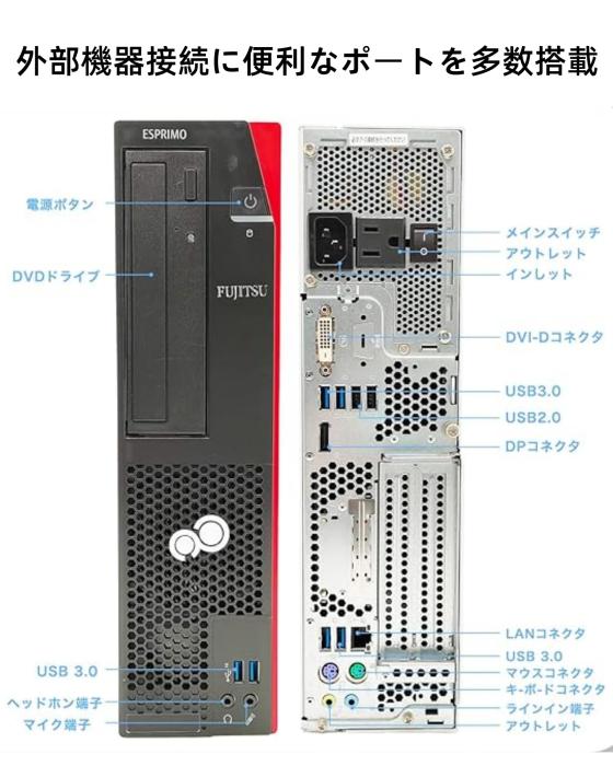 中古 富士通 デスクトップPC ESPRIMO D588 第9世代 Core i3-9100 / メモリ8GB / SSD 256GB Windows11&Office 2019搭載 省スペースデスクトップパソコン 商品画像3：家電専門店