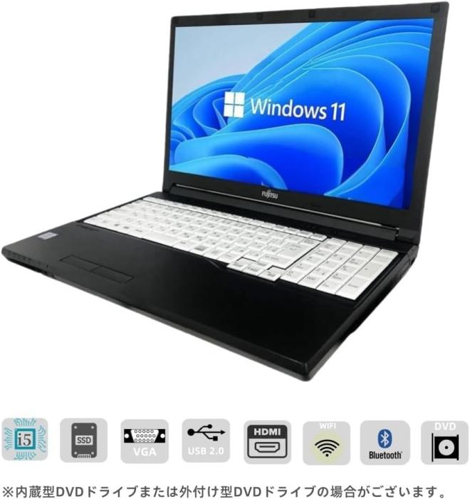 富士通ノートパソコン LifeBook A579 15.6型 HDノートPC 第8世代CPU core i3 8GB メモリ SSD 512GB DVD光学ドライブ／WIFI／HDMI／テンキー付／Win11& MS Office2019搭載 商品画像2：家電専門店