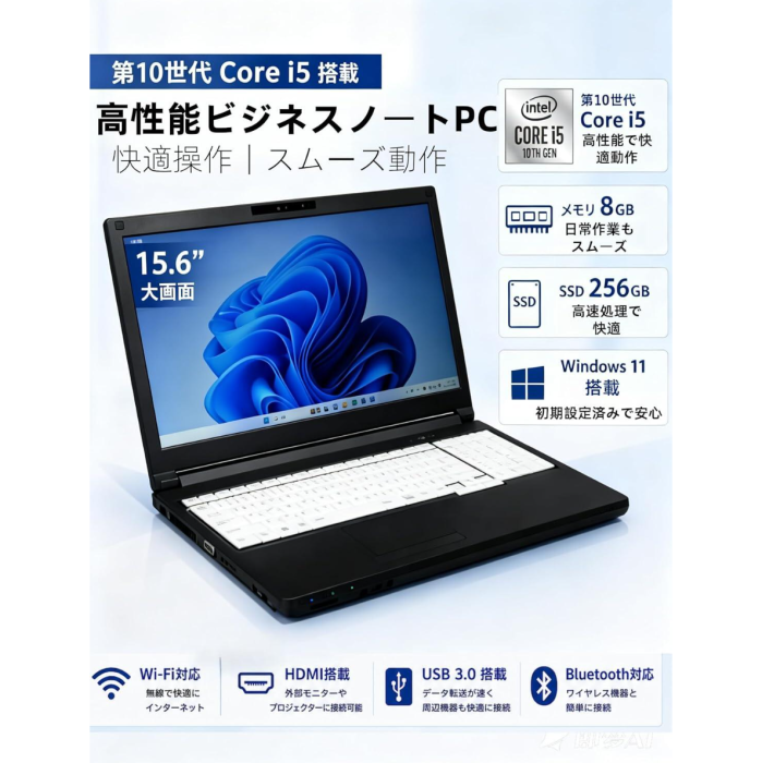 【中古】富士通 LIFEBOOK A7510 第10世代 Core i5 8GB SSD256GB 15.6型 テンキー付き Windows11 Office2019 初期設定済 中古ノートパソコン 整備済み品 商品画像2：家電専門店