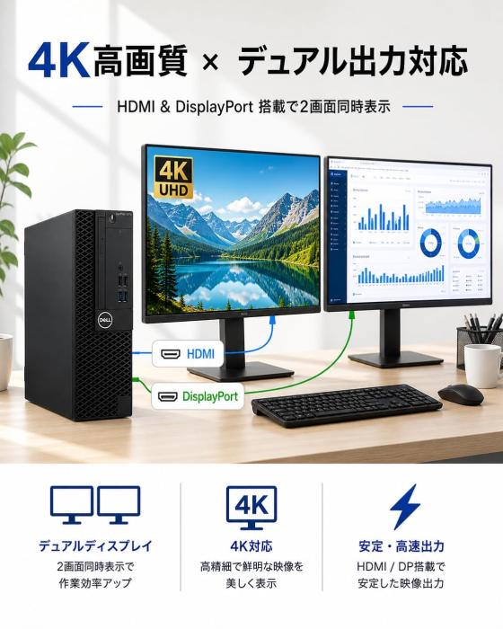 Dell OptiPlex 3070 SFF 第9世代 i5-9500 高性能 デスクトップPC 中古 16GB/SSD256+HDD1TB/WIFI/DP/4KHD対応/HDMI/USB3.0 Windows11＆Office 2019搭載 商品画像5：家電専門店