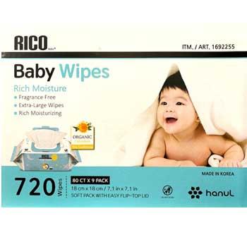 RICO　Baby Wipes　ベビーワイプ　おしりふき　720枚入　80枚入×9パック　赤･･･