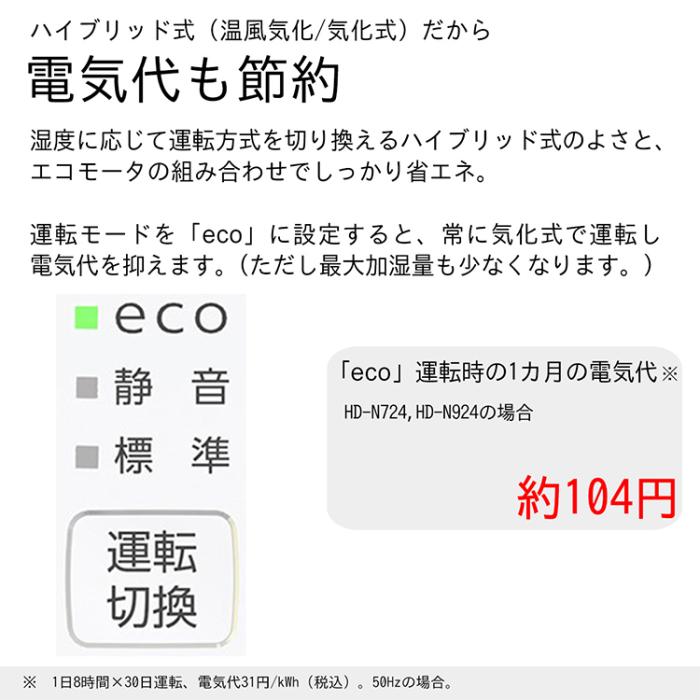 ダイニチ DAINICHI 加湿器 HD-N924-W ハイブリッド式加湿器(温風気化/気化式) プレハブ洋室24畳/木造和室14.5畳 Nタイプ ホワイト 商品画像7：ライフマーケットPLUS