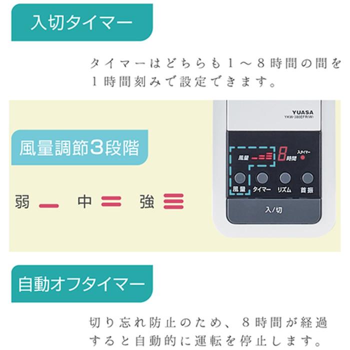 ユアサプライムス YKW-380EFR-W 壁掛け扇風機 リモコン付き 30cm 5枚羽根 ロング電源コード約2.1m ホワイト 商品画像4：ライフマーケット