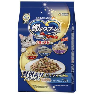 【ユニ・チャーム】銀のスプーン　贅沢素材バラエティ　まぐろ・かつお・白身魚味　７５０ｇ ☆ペット用品 ※お取り寄せ商品【賞味期限：3ヵ月以上】 商品画像1：メディストック　カーゴ店