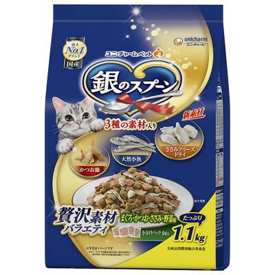 【ユニ・チャーム】銀のスプーン　贅沢素材バラエティ　まぐろ・かつお・ささみ・野菜味　１．１ｋｇ ☆ペット用品 ※お取り寄せ商品【賞味期限：3ヵ月以上】 商品画像1：メディストック　カーゴ店