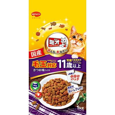 【日本ペットフード】ミオドライミックス 毛玉対応 11歳以上かつお味 1kg ☆･･･