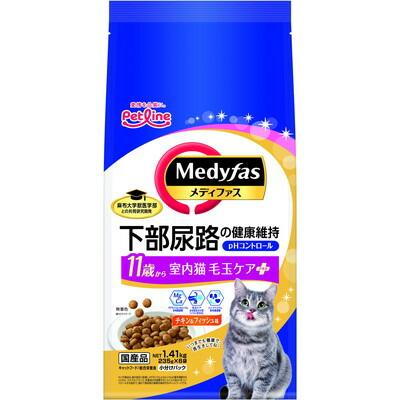 【ペットライン】メディファス　室内猫　毛玉ケアプラス　１１歳から　チキン＆フィッシュ味　１．４１ｋｇ（２３５ｇ×６） ☆ペット用品 ※お取り寄せ商品【賞味期限：3ヵ月以上】 商品画像1：メディストック　カーゴ店