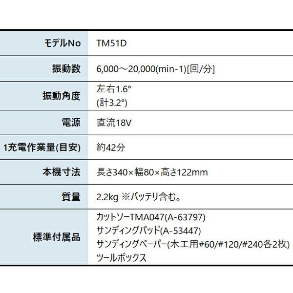 マキタ 18V 充電式マルチツール 本体のみ TM51DZ 商品画像2：ニッチ・リッチ・キャッチKaago店