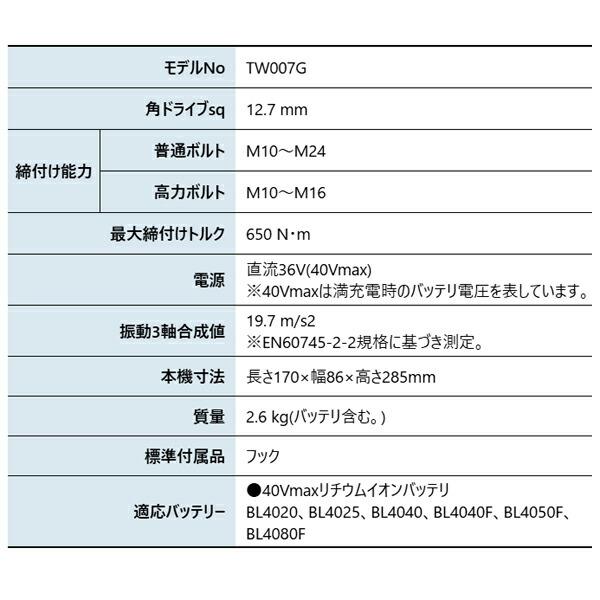 マキタ 40Vmax 充電式インパクトレンチ 本体のみ TW007GZ 商品画像2：ニッチ・リッチ・キャッチKaago店