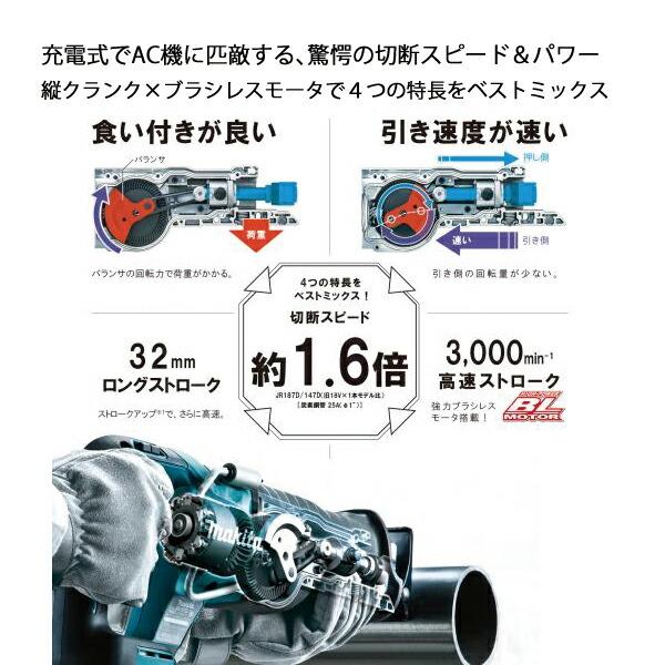 マキタ 18V 充電式レシプロソー 本体のみ JR187DZ 商品画像3：ニッチ・リッチ・キャッチKaago店
